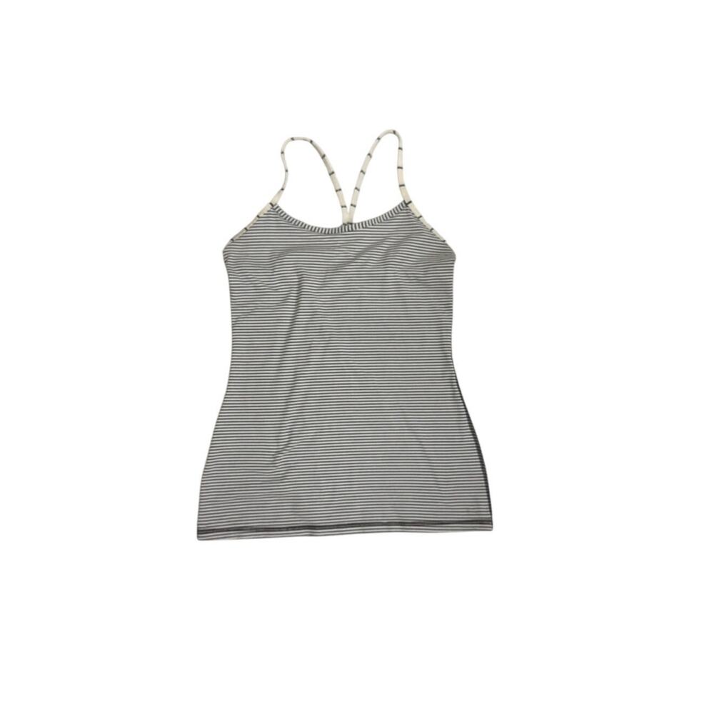 Lululemon Power Y Cream White Black Striped Racerback Tank Top Size Women's 10